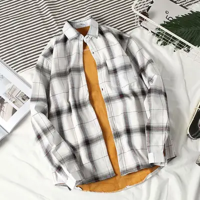 Men's Plaid Fleece Lined Long Sleeve Shirt Jacket