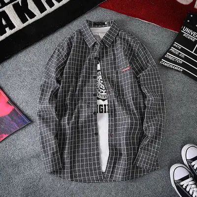 Men Plaid Grid Shirt Small Black Casual Wear