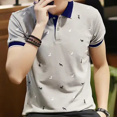 Men Black Printed Polo T-Shirt Short Sleeve