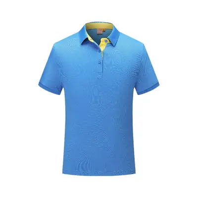 Men Navy Blue Pique Polo with Yellow Collar