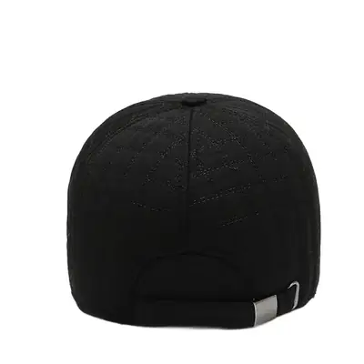 Men's Black Quilted Winter Cap with Neck Warmer