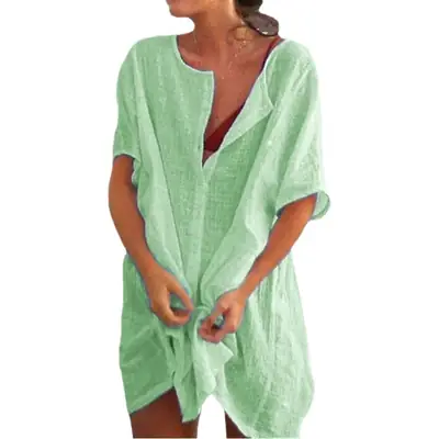 Green Loose Sleeve Women's Shirt Mid-Length