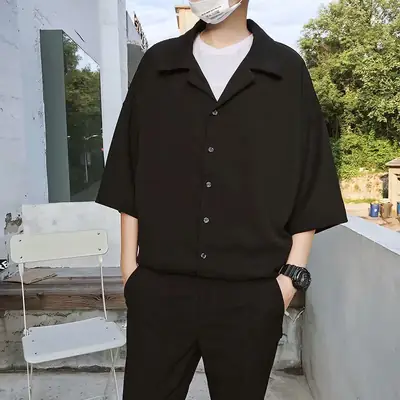 Men's Black Seven Point Sleeve Shirt & Pants Set