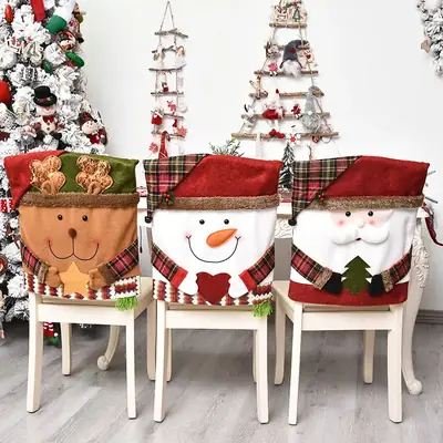 Santa Claus Cartoon Chair Cover Stool Cover Red Plaid