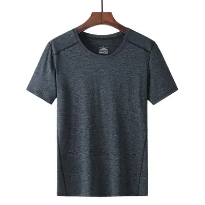 Men Blue Ice Silk Round Neck T-Shirt Medium