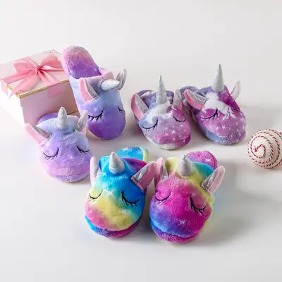 Flannel Cartoon Unicorn Home Baby Shoes Large Children Non-slip Cotton Slippers Indoor Autumn and Winter