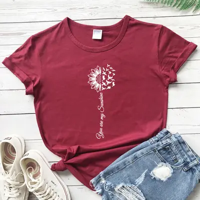 Black Floral Graphic T-Shirt with "You Are My Sunshine" Design