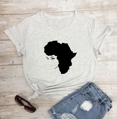 Black Hair Girl Map Design T-Shirt White