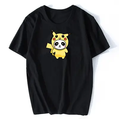 Pikachu Cartoon Black T-Shirt Short Sleeve Summer Casual