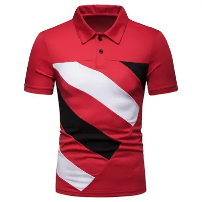 Men's Red Graphic Polo Shirt Short Sleeve Collar