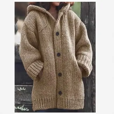 Grey Knitted Hoodie Plus Size Women's Long Sleeve