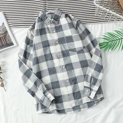 Men's Korean-style Plaid Long Sleeve Shirt