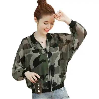 Women Camouflage Chiffon Jacket 2025 Long Sleeve