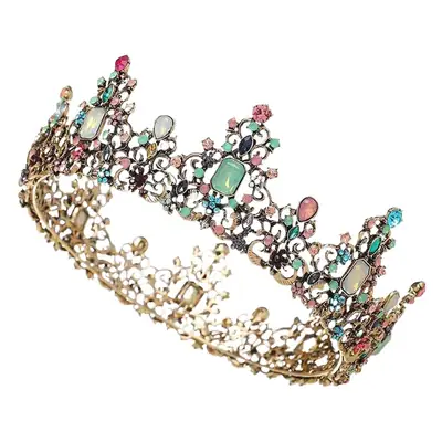 2024 Bridal Crown with Multi Color Gemstones and Pearl Accents