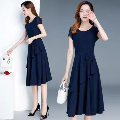 2023 Korean Style Women's Maroon A-Line Skirt Dress