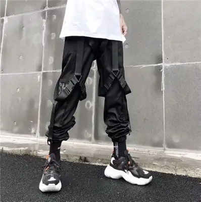 Men's Black Tactical Paratrooper Trousers with Reflective Detail