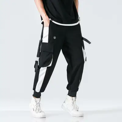 Men's Black Cargo Pants with Large Pocket & Street Style