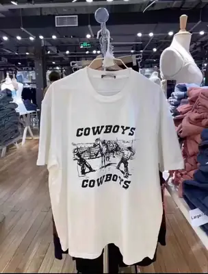 Women American T-Shirt Cowboy Print Loose Short Sleeve