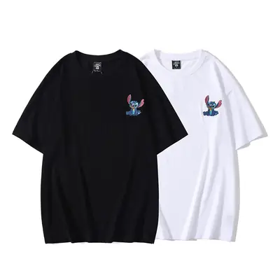 Black Cartoon Embroidered Short Sleeve T-Shirt