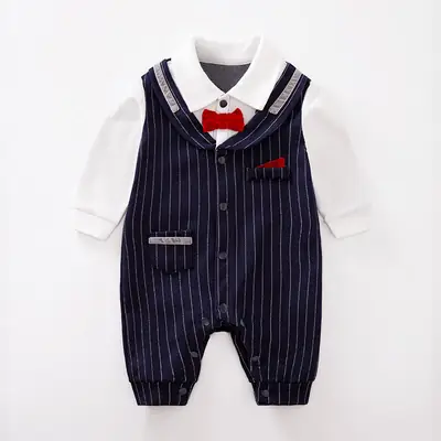 Baby Long Sleeve Piped Stripe Jumpsuit White Sleeve