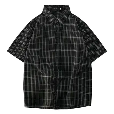Men's Green Plaid Short Sleeve Shirt Jacket Set