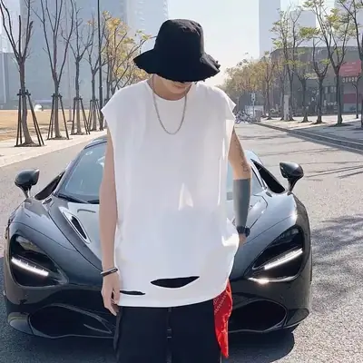 Men Sleeveless Sports T-Shirt Black Hip Hop Trendy