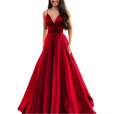 2025 Summer V Neck Pure Color Evening Dress