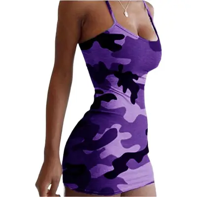 Camouflage Print Sexy Tight Sling Dress for Women
