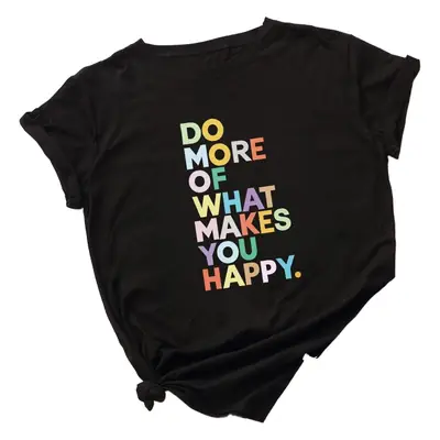 Women Blue Letter Print T-Shirt Loose Round Neck
