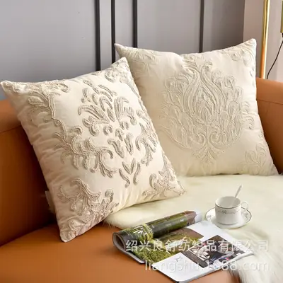 Cotton Hemp Embroidered Pillow Cover Cream