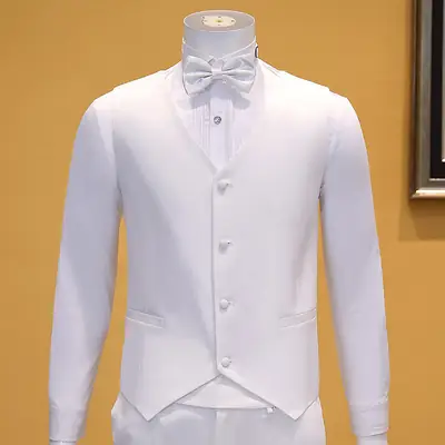 Men's White V-Neck Vest Suit with Bow Tie