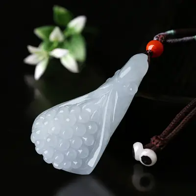 Ice Jade Pendant with Red Opal Charm
