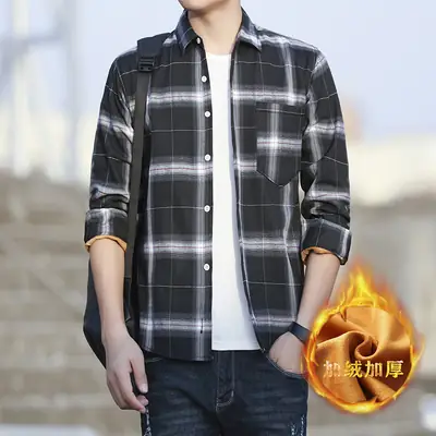 Men's Winter Plaid Fleece Shirt Long Sleeve Thickened