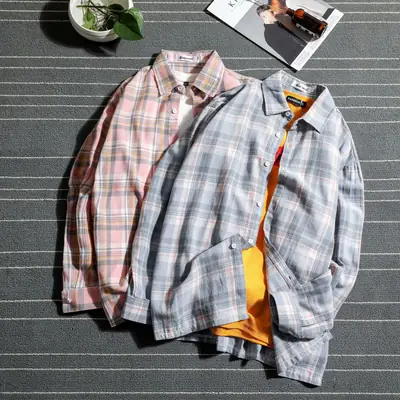 Men Plaid Long Sleeve Shirt Harajuku Style