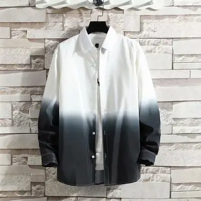 Men's Long Sleeve Gradient Shirt White Black
