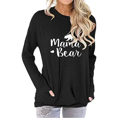Mama Bear Printed Long Sleeve Sweatshirt Black