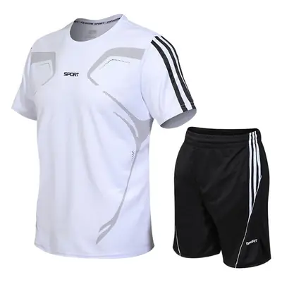 Men's White Gray Track Suit Black Shorts Running Sportswear