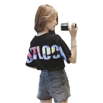 Women Black Letter Short Sleeve T-Shirt 2025 Summer