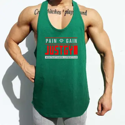 Muscle Men's Green Bodybuilding Vest Deep Digging Training