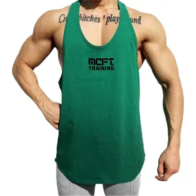 Men MCFT Training Green Tank Top I-Shaped Back Mesh