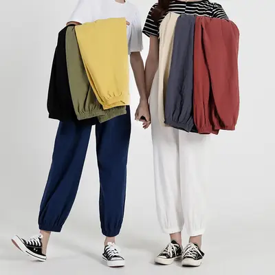 Women Cotton Linen Striped Loose Pants White