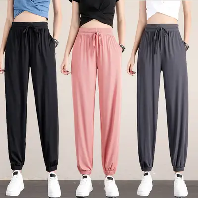 Women Ice Silk Jogger Pants High Waist Loose Summer 2025