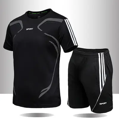 Men Running Training Two-Piece Suit White Black