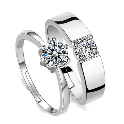 Silver Plated Diamond Ring for Men Women Couple Wedding