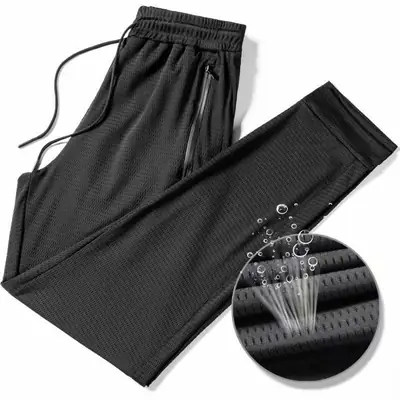 Men's Black Ice Silk Sports Pants Ankle Length