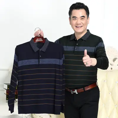 Dad Long Sleeve Striped T-Shirt Navy Blue