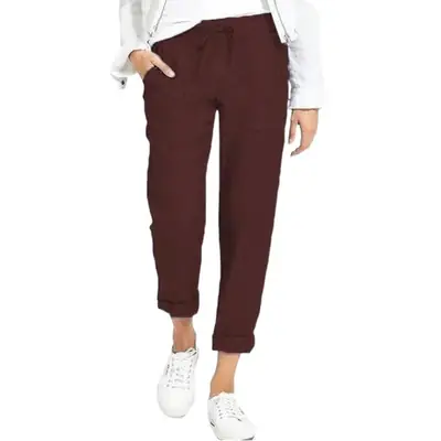 Ladies Drawstring High Waist Cotton Pants Navy Blue