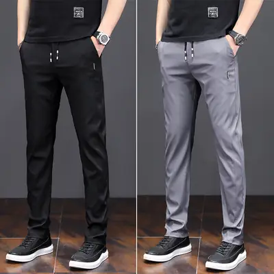 Men's Black Thin Straight Pants 2020 Spring