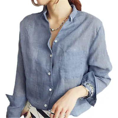 2024 Korean Style White Linen Shirt Large