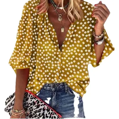 Women's V-Neck Polka Dot Shirt Long Sleeve Casual Wear